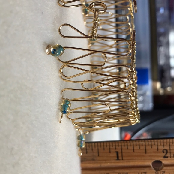 Handmade Plated Copper Wire Bracelet Dangly Beads - Picture 5 of 6